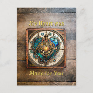 Golden Stained Glass Heart Steampunk Series Postcard