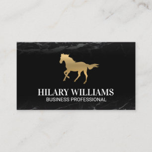 Golden Stallion Black Marble Business Card