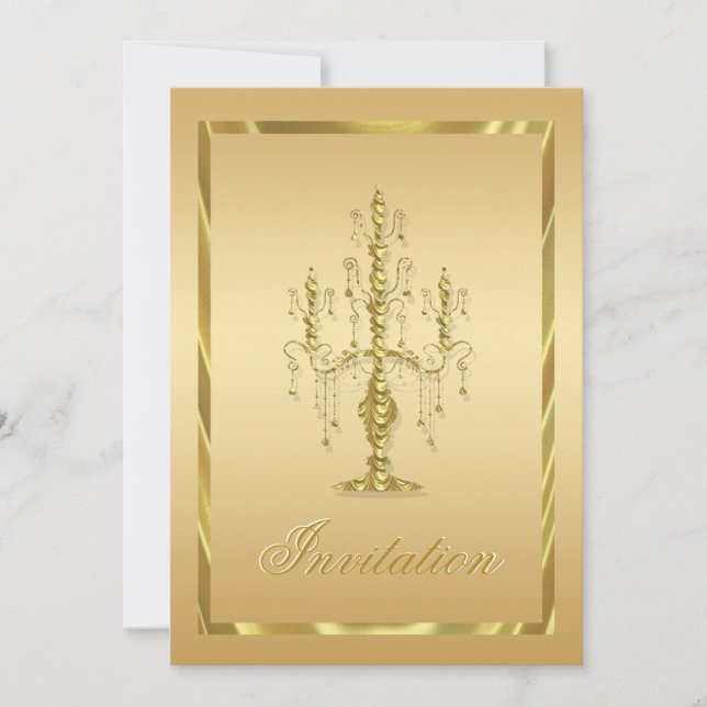 Golden Standing Ornate Baroque Chandelier Invitation (Front)