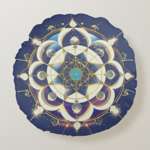 Golden Star Alignment – A Sacred Geometry Universe Round Pillow