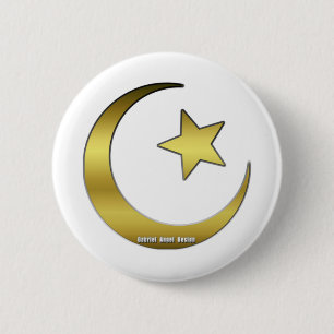 Golden Star and Crescent 2 Inch Round Button