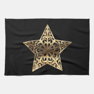 Golden Star Black and Gold Elegant Metallic Kitchen Towel
