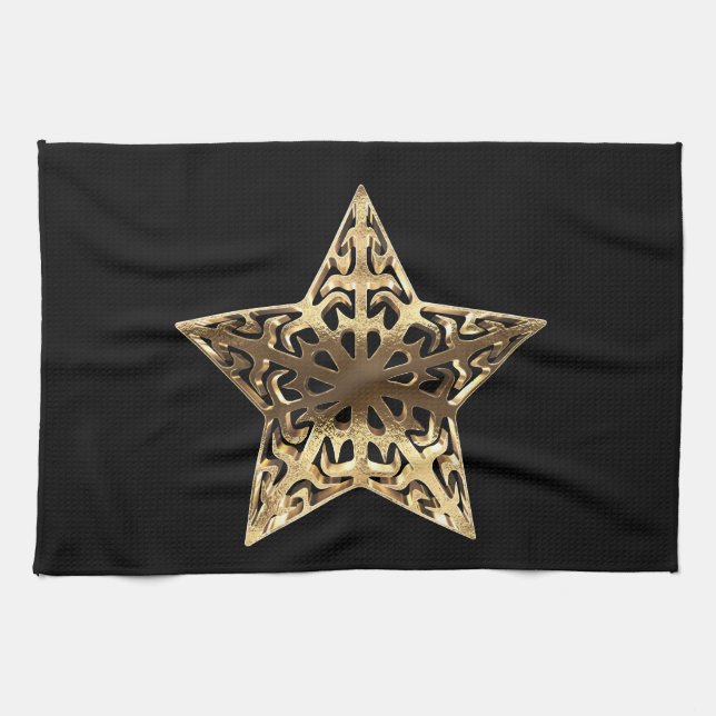 Golden Star Black and Gold Elegant Metallic Kitchen Towel (Horizontal)