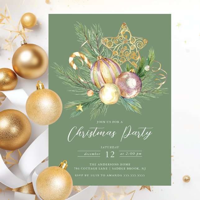 Golden Star Christmas Party Invitation (Creator Uploaded)