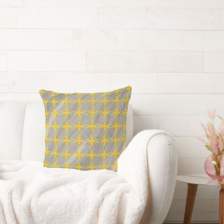Golden Star Crosses on Grey Waves   Throw Pillow
