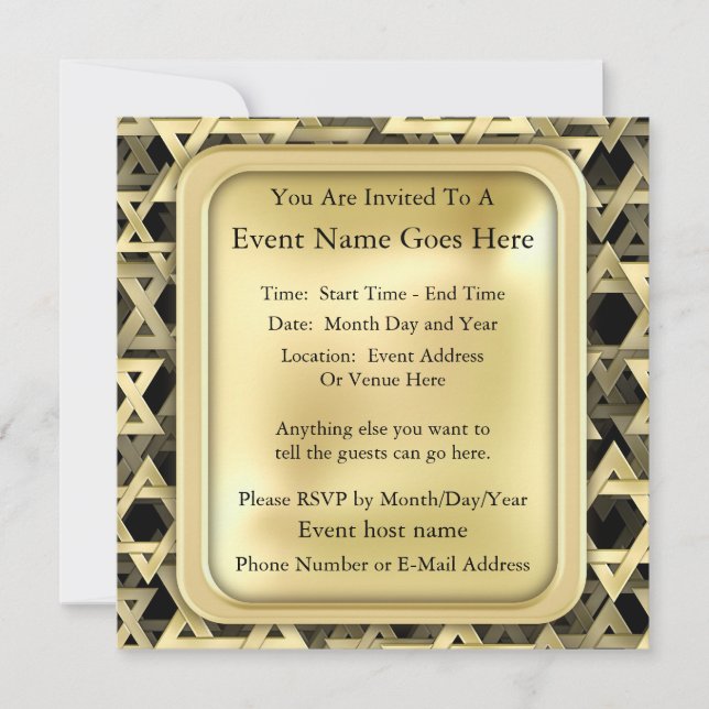 Golden Star Of David Invitation (Front)