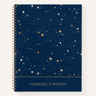 Golden Star on Blue Night Add Your Name Notebook
