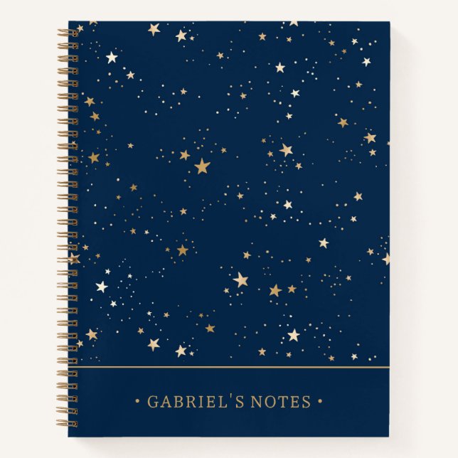 Golden Star on Blue Night | Add Your Name Notebook (Front)