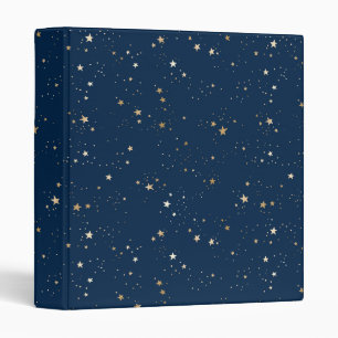 Golden Star on Blue Night Pattern Binder