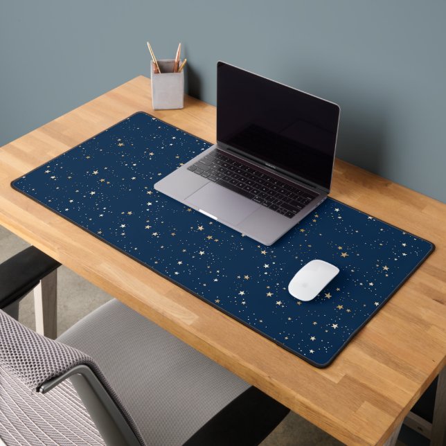 Golden Star on Blue Night Pattern Desk Mat (Office 2)