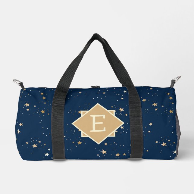 Golden Star on Blue Night Pattern Duffle Bag (Front)