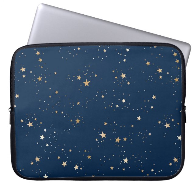 Golden Star on Blue Night Pattern Laptop Sleeve (Front)