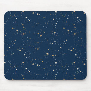 Golden Star on Blue Night Pattern Mouse Pad