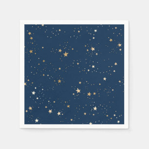 Golden Star on Blue Night Pattern Napkin