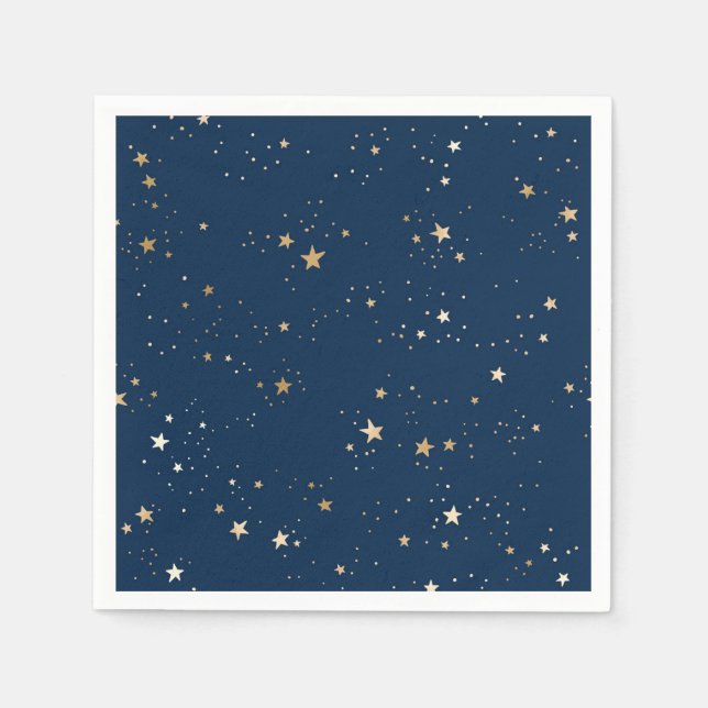 Golden Star on Blue Night Pattern Napkin (Front)