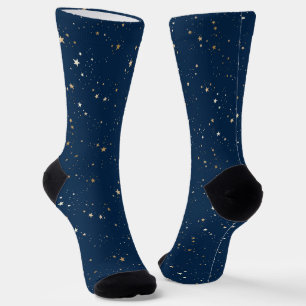 Golden Star on Blue Night Pattern Socks