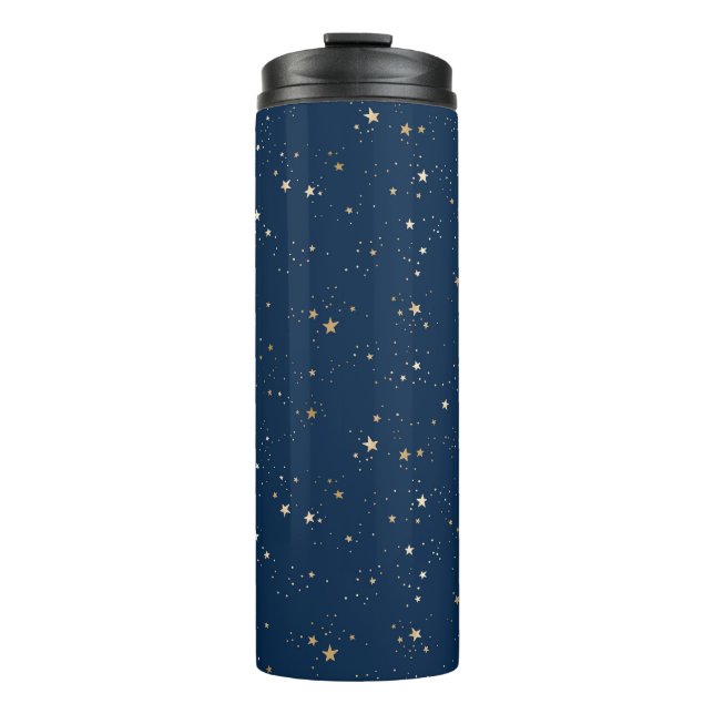 Golden Star on Blue Night Pattern Thermal Tumbler (Front)