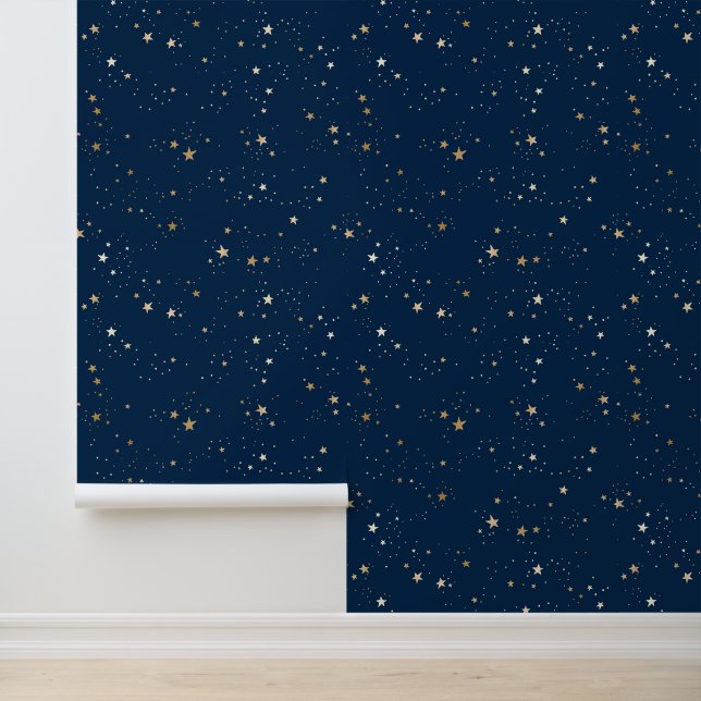 Golden Star on Blue Night Pattern Wallpaper (Application)
