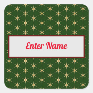 Golden Star pattern on a green background Square Sticker