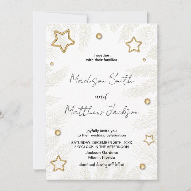 Golden Star Pine Wedding Invitations (Front)