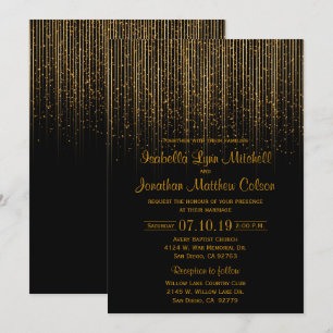 Golden Star Shower and Black Wedding Design Invitation