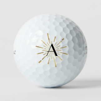Golden Starburst Art Deco Monogrammed  Golf Balls