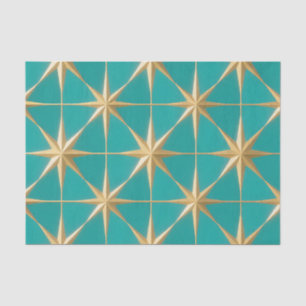 Golden Starburst Geometric Teal Midcentury Tissue Paper