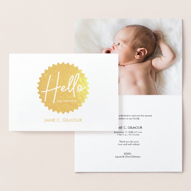 Golden Starburst: Personalized Baby Birth Announce Foil Card (Display)
