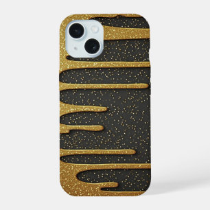 Golden Stardust Drip ✨ Black Luxury Sparkling iPhone 15 Case