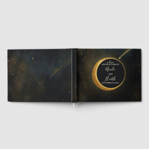 Golden Stardust Eclipse Celestial Wedding  Guest Book