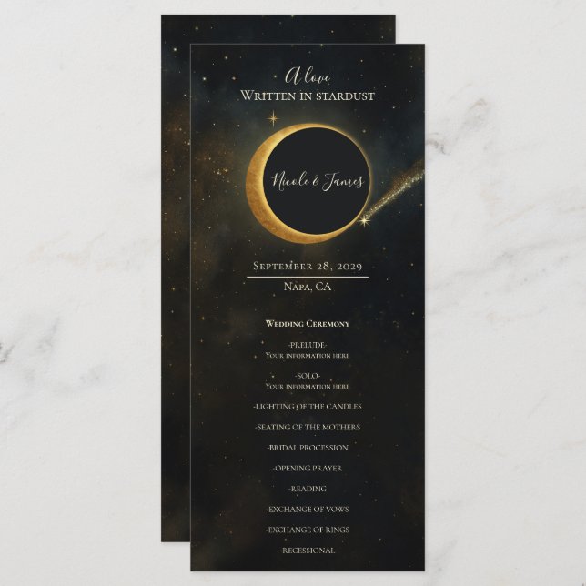 Golden Stardust Eclipse Celestial Wedding Program (Front/Back)