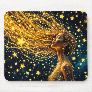 Golden stardust fashion beauty girl glow sky mouse pad