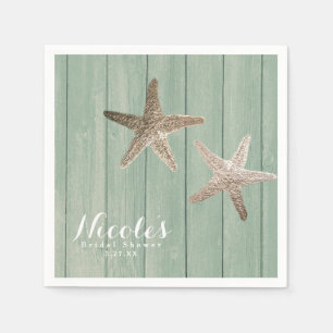Golden Starfish & Wood Elegant Beach Custom Party Napkin