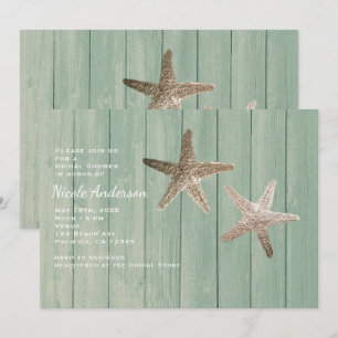 Golden Starfish & Wood Elegant Beach Invitations
