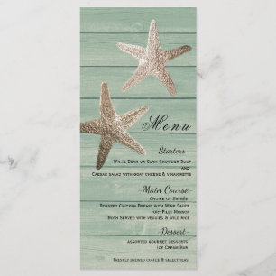 Golden Starfish & Wood Elegant Beach Menu Card
