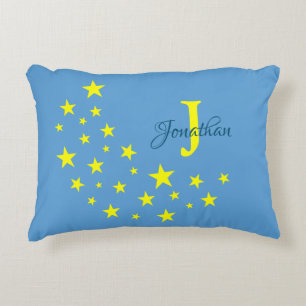 Golden Starry Moon on Picton Blue Custom Baby Accent Pillow