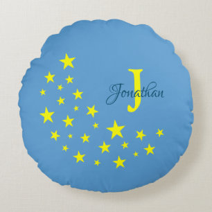 Golden Starry Moon on Picton Blue Custom Baby Round Pillow