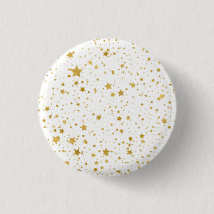 Golden Stars2 -Pure White- 1 Inch Round Button