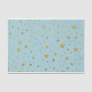 Golden Stars and Beads Over Light Blue Background  Tissue Paper