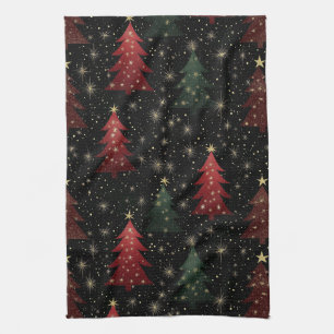 Golden Stars and Christmas Trees (1) Kitchen Towel