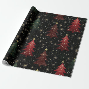 Golden Stars and Christmas Trees (1) Wrapping Paper
