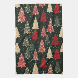 Golden Stars and Christmas Trees (2) Kitchen Towel