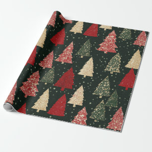 Golden Stars and Christmas Trees (2) Wrapping Paper