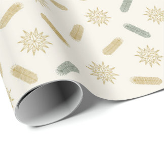 Golden Stars and Tree Brunches Wrapping Paper
