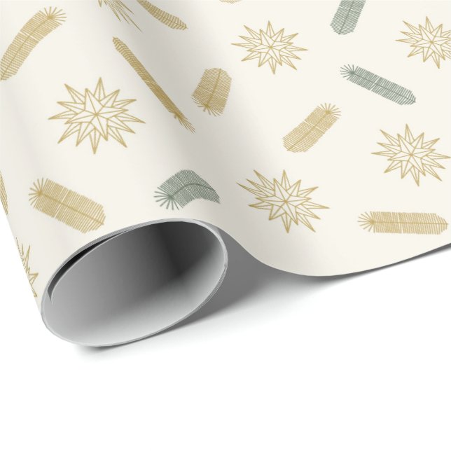 Golden Stars and Tree Brunches Wrapping Paper (Roll Corner)