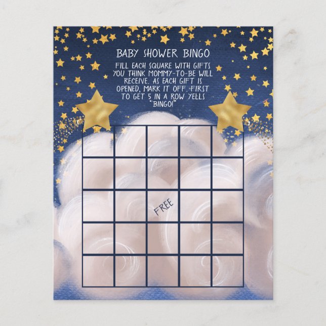 Golden Stars Baby Shower Bingo Game Flyer (Front)