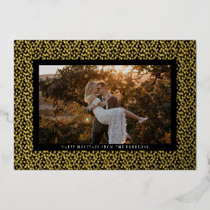 Golden Stars Black Boho Photo Gold Foil Holiday Card