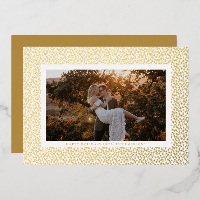 Golden Stars Boho Photo Gold Foil Holiday Card (Front/Back)