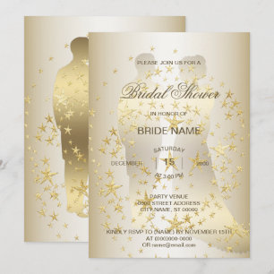Golden Stars Bride And Groom Bridal Shower Party Invitation