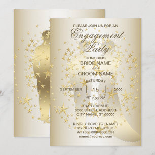 Golden Stars Bride And Groom Engagement Party Invitation